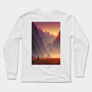 Anime Girl - Mountain Range at Sunset Landscape Long Sleeve T-Shirt